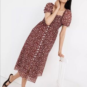 Madewell Lucie Smocked Button-Front Midi Dress in Batik Vine